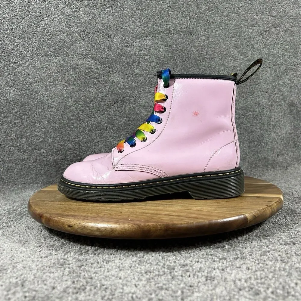 Dr Martens 1460J Youth Size 3 Pink Leather Side Zip Lace Up Combat Boots Used